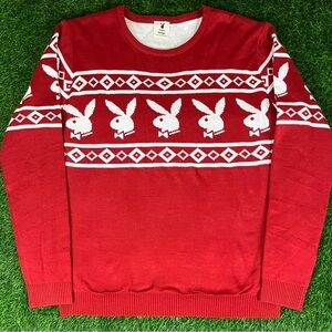 Playboy Holliday Sweater Red & White Festive Christmas Crewneck Pullover Men’s L